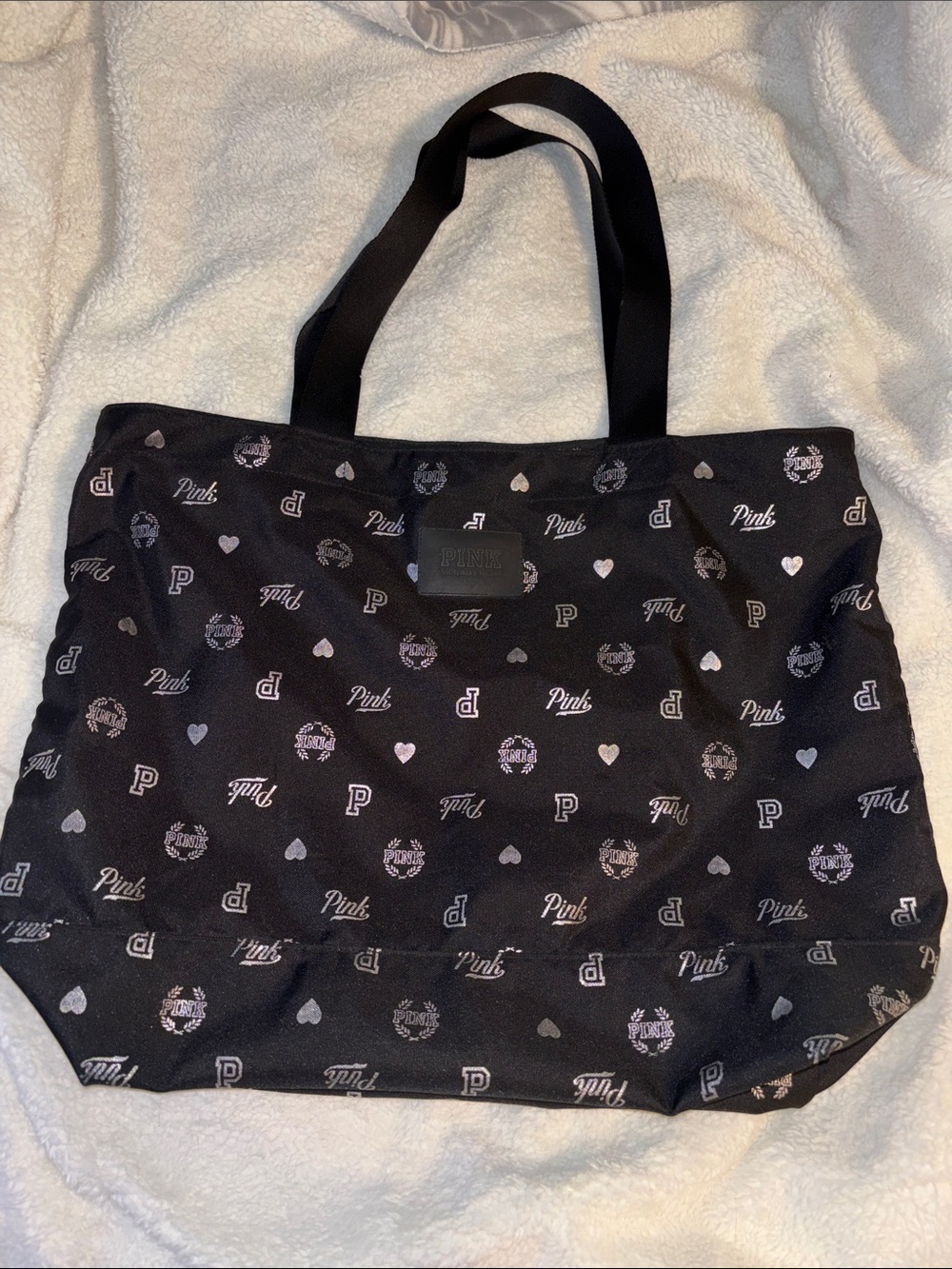 PINK Victoria's Secret Black Tote with Pink & Silver Logo Accents